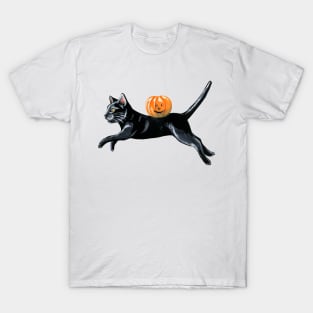 Leaping Halloween black cat T-Shirt